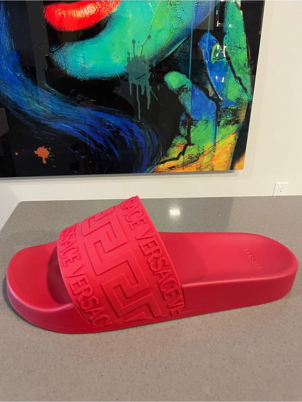 Versace Bright Red Embossed Logo Slide Sandals 42 IT 9 US